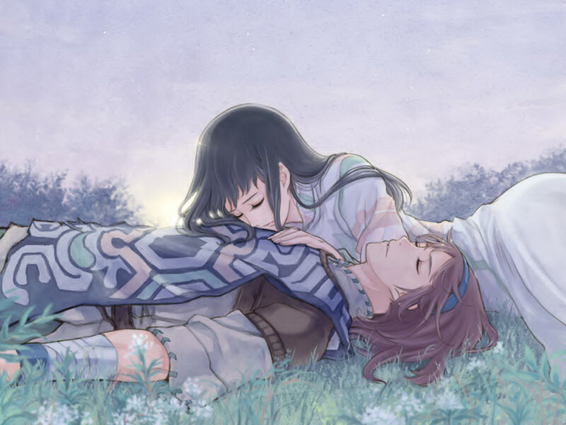 Two People Lying in Grass