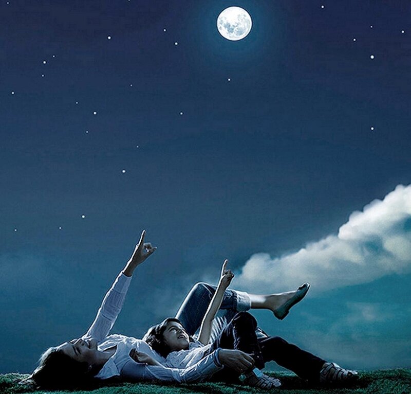 Two People Lying on Grass — Blue