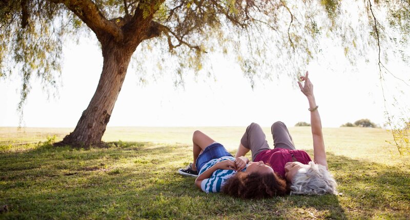 Two People Lying on Grass — Green, Peaceful, Afternoon