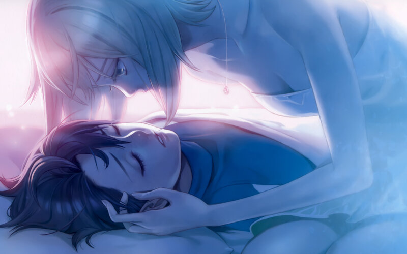 Two People Lying Together — Blue