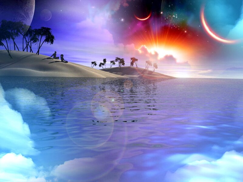 Two People on a Beach — Blue, Serene