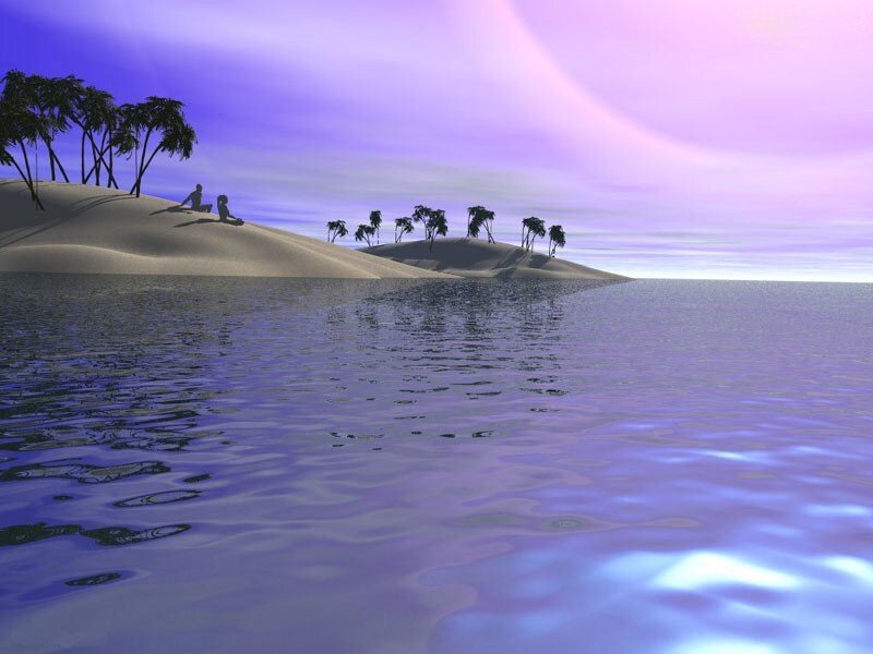 Two People on a Beach — Purple, Serene