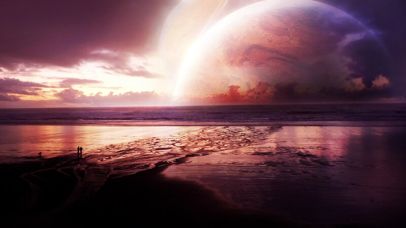 Two People on a Beach — Purple
