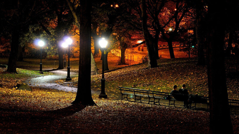 Two People on a Bench — Black, Serene