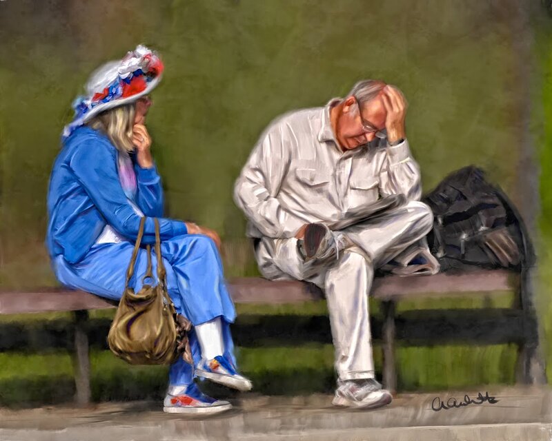 Two People on a Bench — Blue, Contemplative
