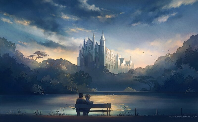 Two People on a Bench — Blue, Serene, Sunset