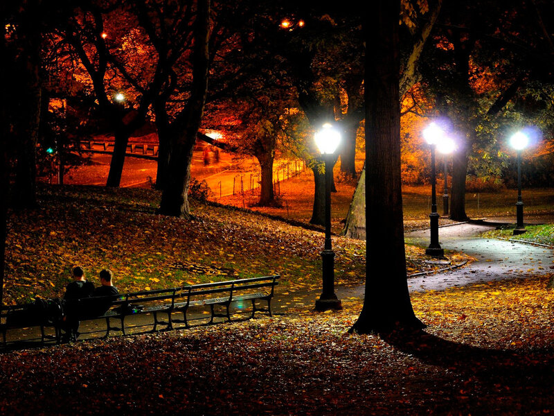 Two People on a Bench — Orange