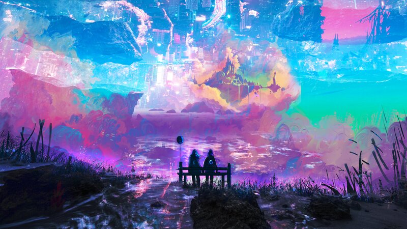 Two People on a Bench — Pink