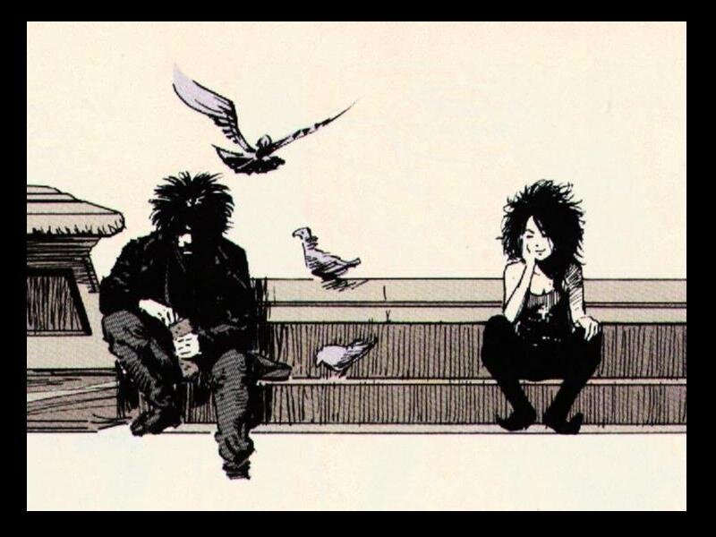 Two people on a bench with birds