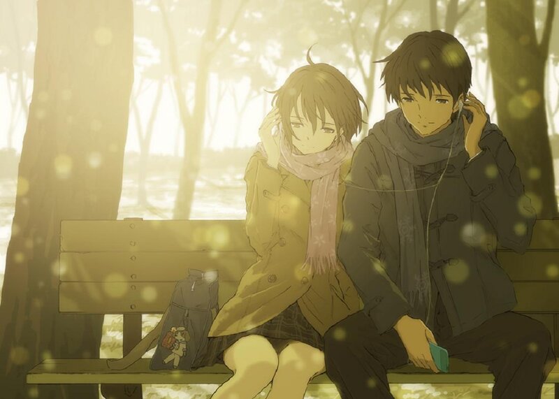 Two People on a Bench — Yellow