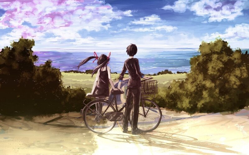 Two People on a Bicycle — Blue