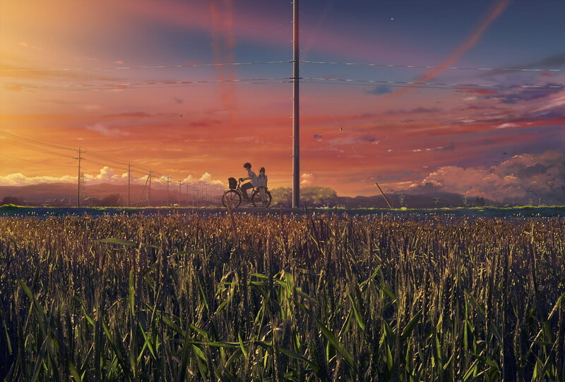 Two People on a Bicycle — Orange, Serene, Sunset