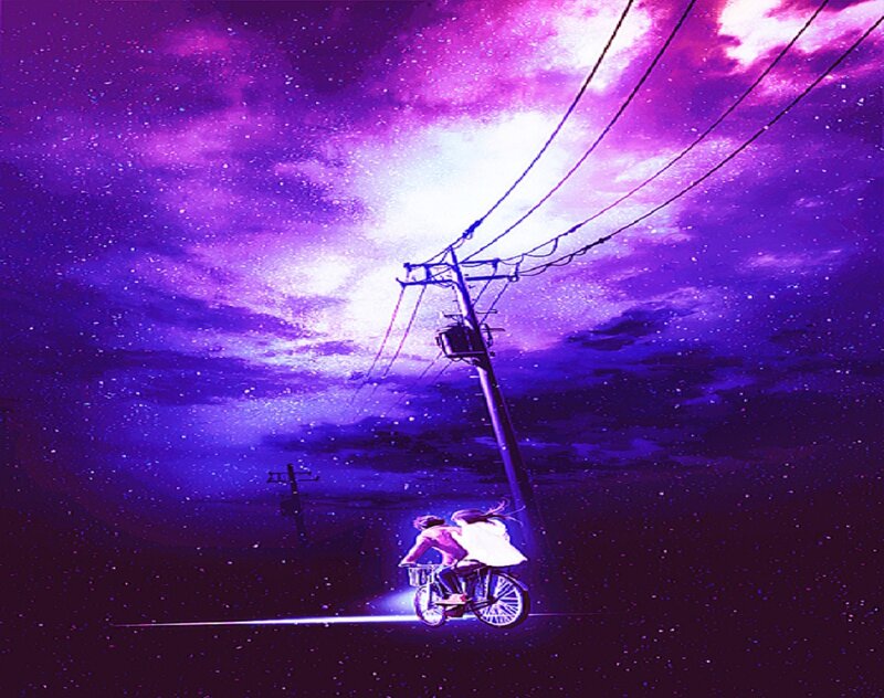 Two People on a Bicycle — Purple