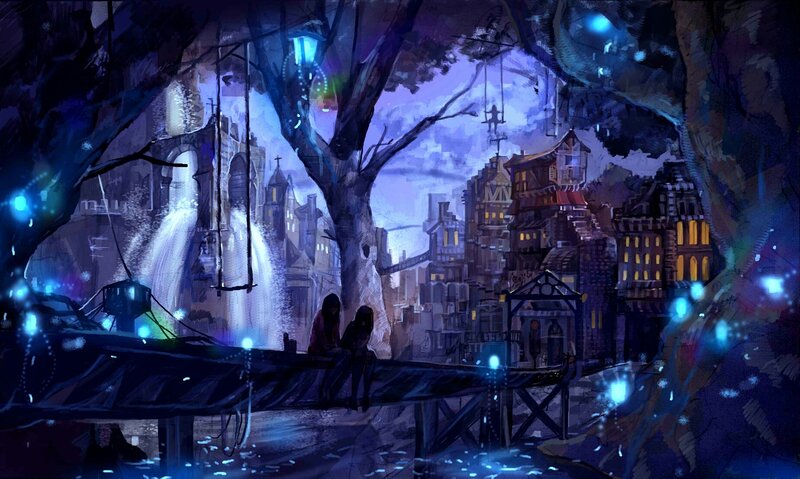 Two People on a Bridge — Blue, Mysterious