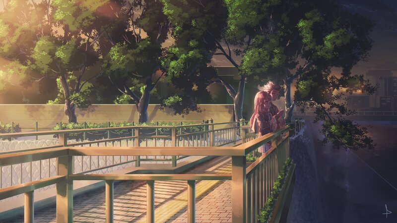 Two People on a Bridge — Green