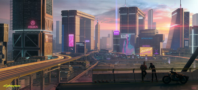 Two People on a Bridge — Pink, Dramatic