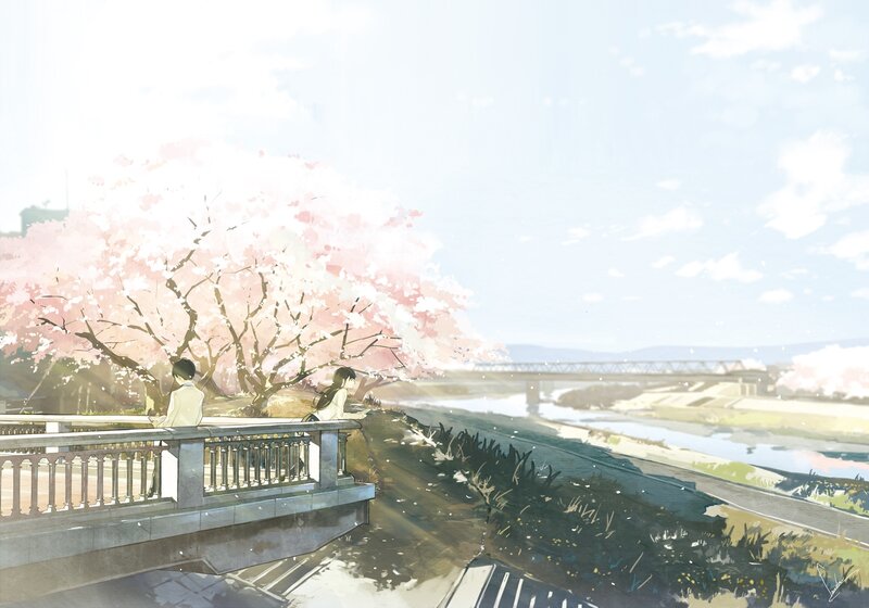 Two People on a Bridge — Pink