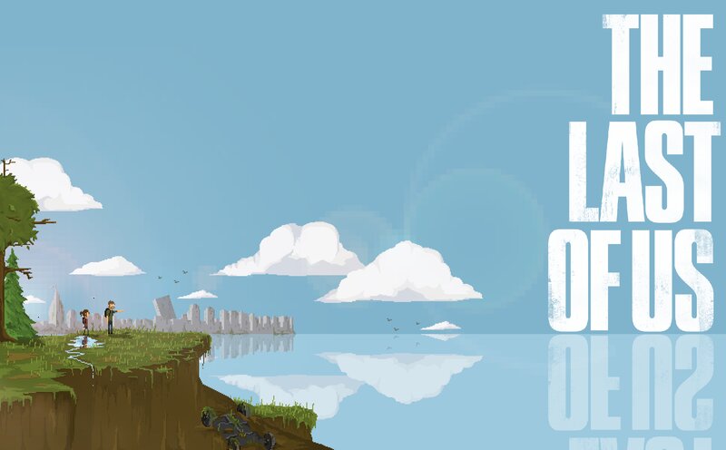 Two People on a Cliff — Blue, Serene, Afternoon, Pixel Art, City Ruins