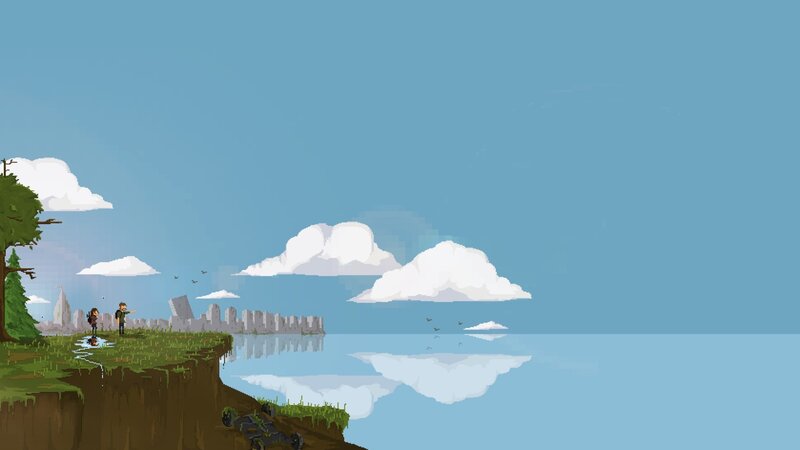 Two People on a Cliff — Blue, Serene, Afternoon