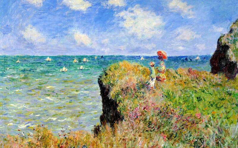 Two People on a Cliff — Blue, Serene