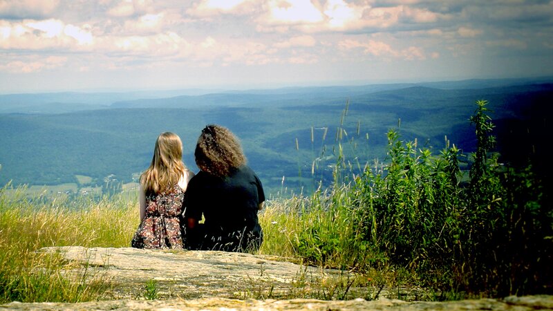 Two People on a Cliff — Green
