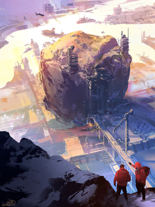 Two People on a Cliff — Purple, Dramatic