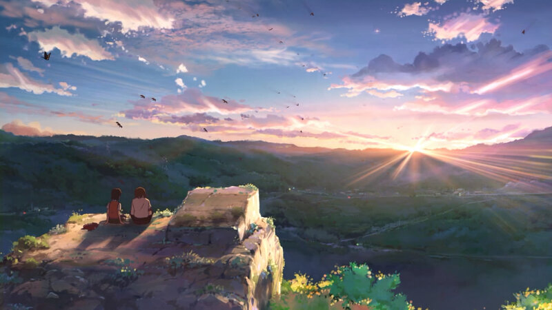 Two People on a Cliff — Purple, Serene