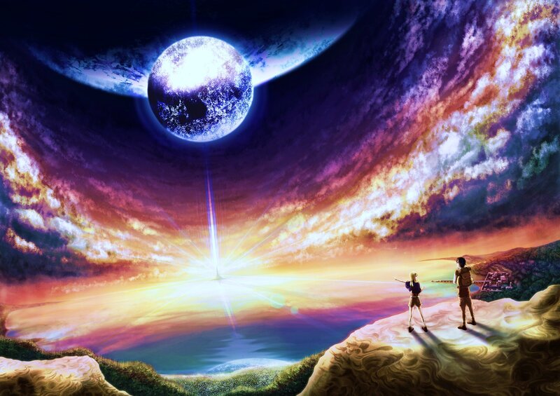 Two People on a Cliff — Purple