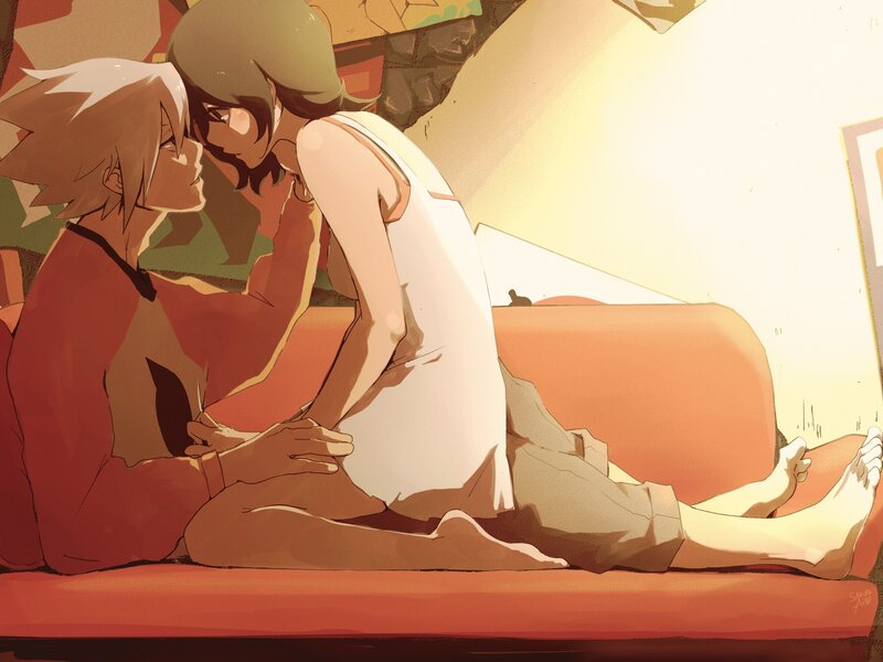 Two People on a Couch — Orange