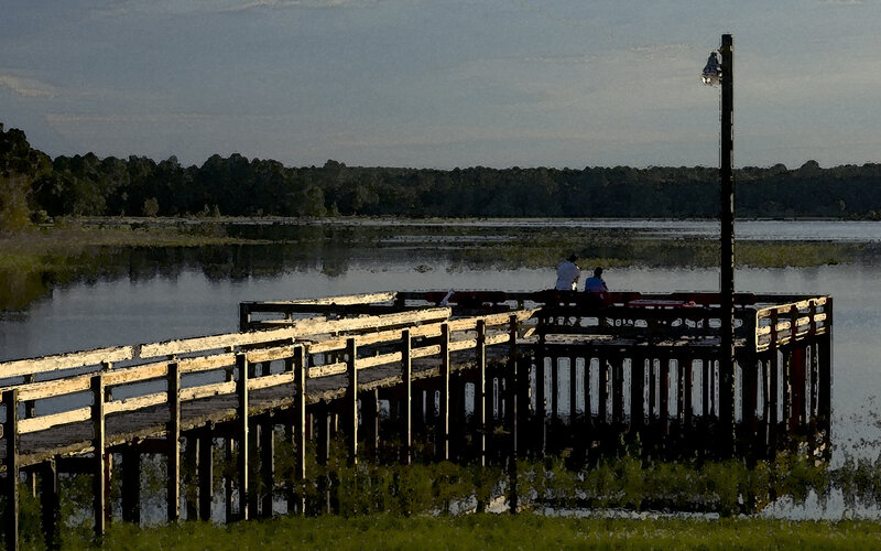 Two People on a Dock — Green