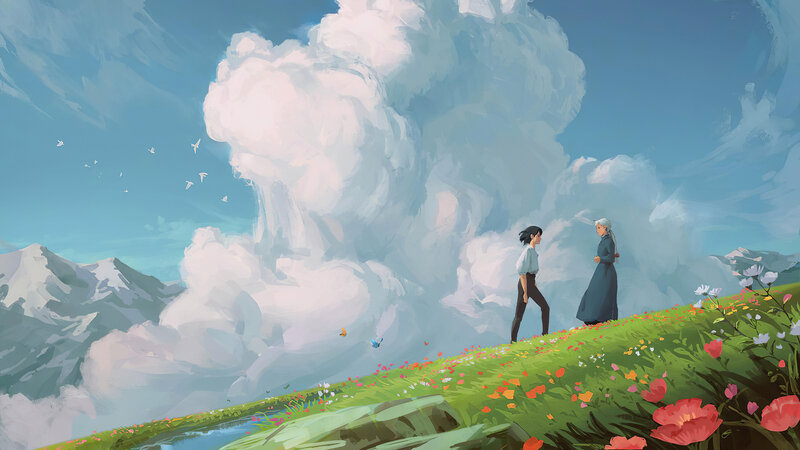Two People on a Hill — Blue, Serene, Afternoon