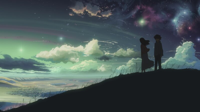 Two People on a Hill — Green, Serene, Night, Anime