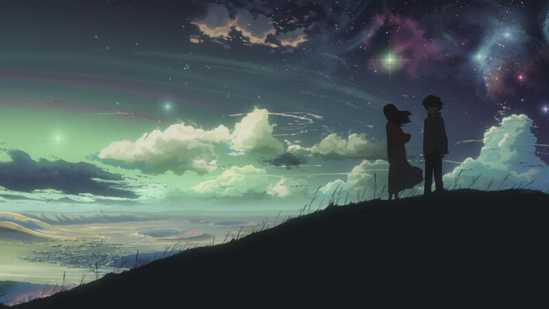 Two People on a Hill — Green, Serene, Night