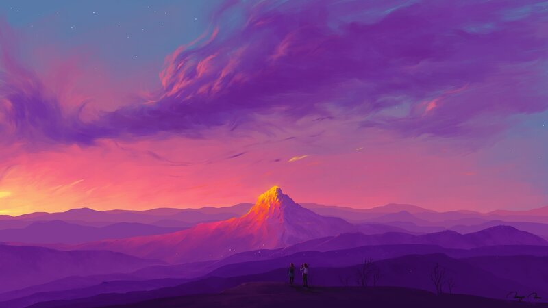 Two People on a Hill — Purple