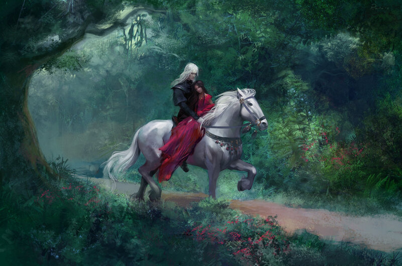 Two People on a Horse — Green