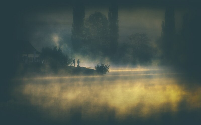 Two People on a Lake Shore — Yellow