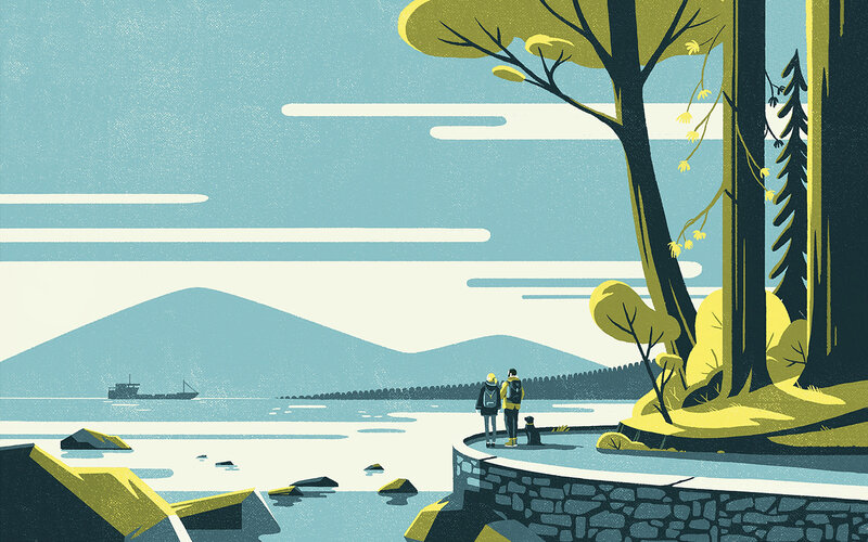 Two People on a Lakeside Path