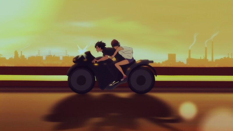 Two People on a Motorcycle — Yellow, Dramatic