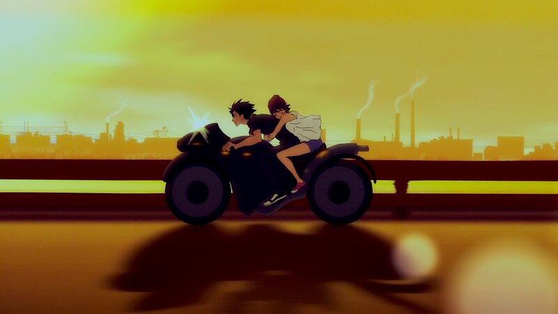 Two People on a Motorcycle — Yellow