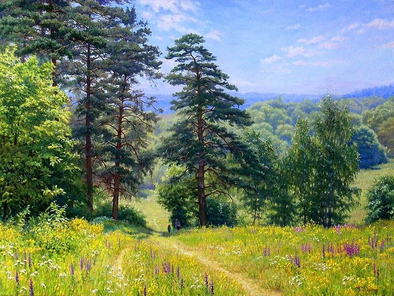 Two People on a Path — Green, Serene