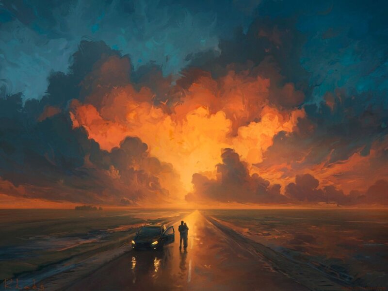 Two People on a Road — Orange