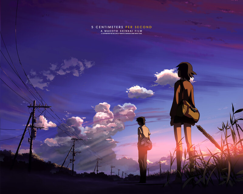 Two People on a Road — Purple, Serene, Sunset, Anime