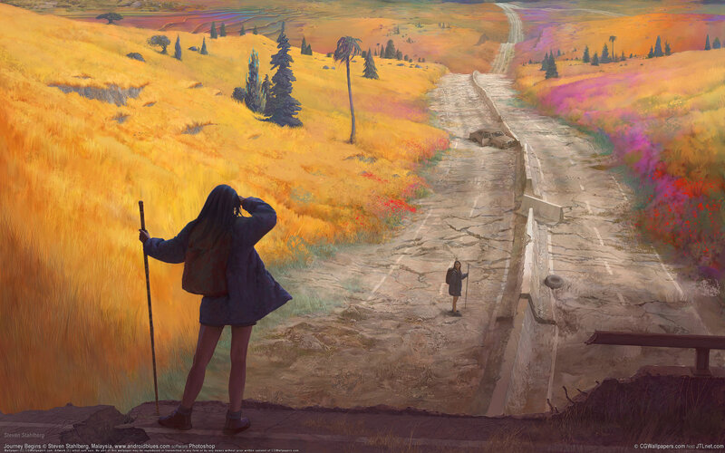 Two People on a Road — Yellow
