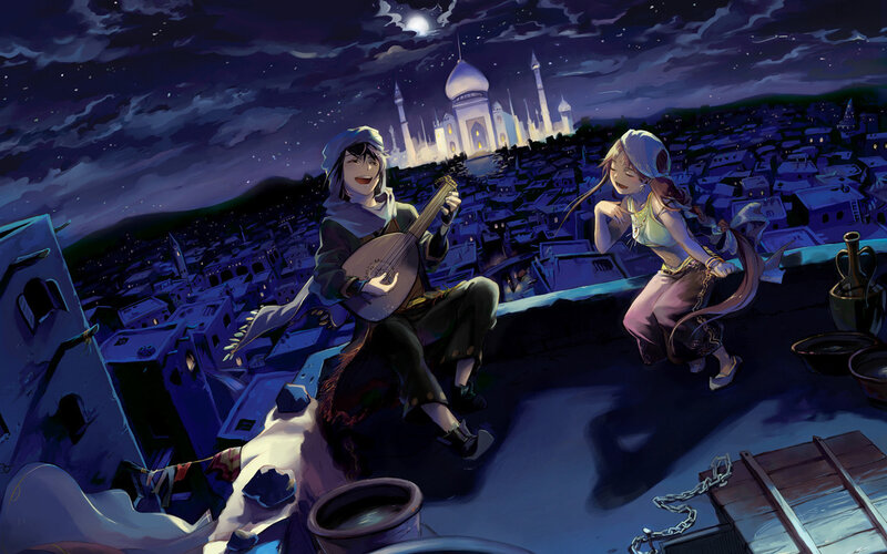 Two People on a Rooftop — Blue