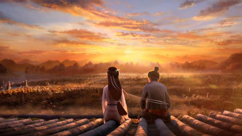 Two People on a Rooftop — Orange, Serene