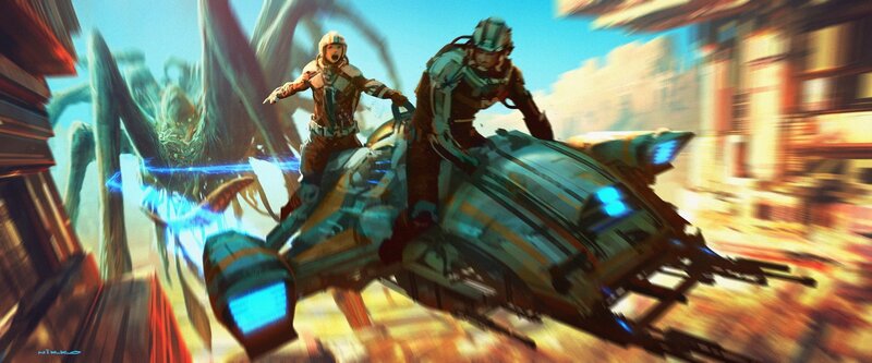 Two People on a Speeder Bike