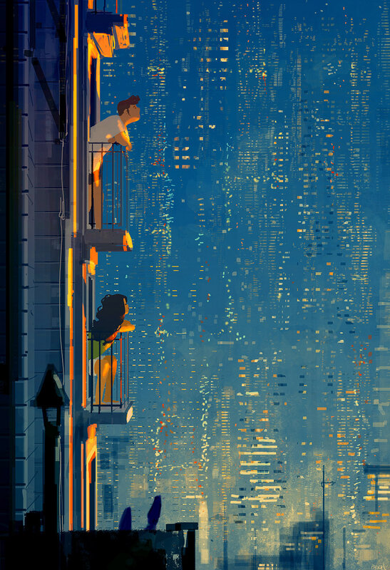 Two People on Balconies