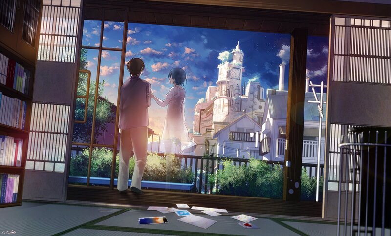 Two People on Balcony — Blue