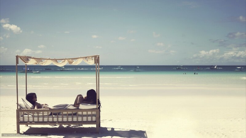 Two People on Beach Bed — White