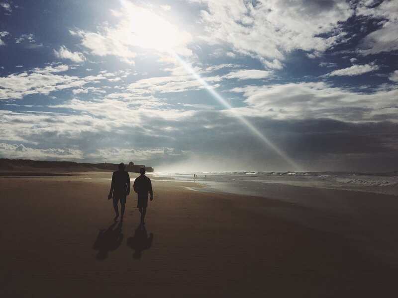 Two People on Beach — Blue, Dramatic, Afternoon